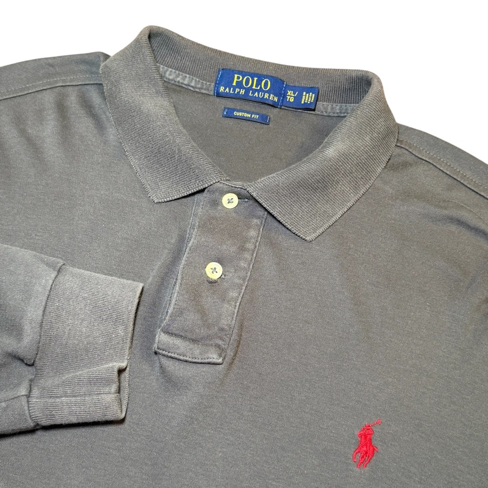 Polo Ralph Lauren Mens XL Long Sleeve Polo Shirt Custom Fit Gray Red Pony Cotton